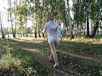 Slutty babe walked in the woods showing her white shorts tightly covering her butt and played with her pussy!